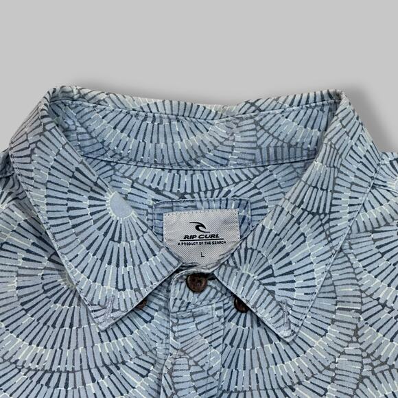 Rip Curl Light Blue Geometric Pattern Short Sleeve Button-Up Shirt Size L - Picture 3 of 4